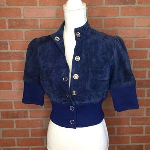 Guess GORGEOUS VTG Royal Blue Suede Crop Jacket M